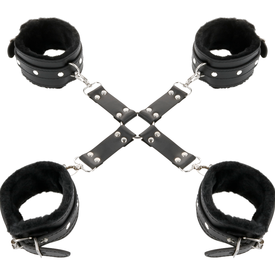 Black leather hand and foot cuffs