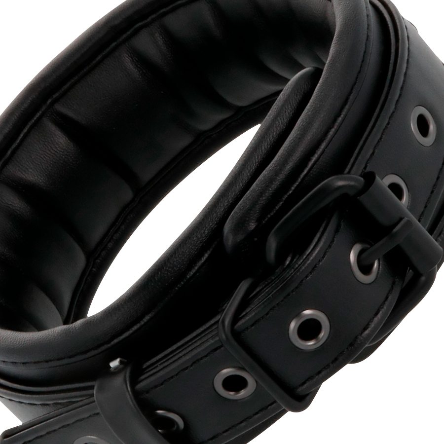 Black leather handcuffs and collar