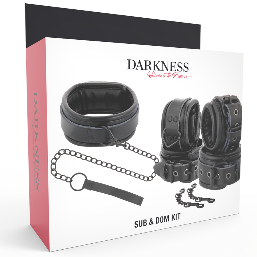 Black leather handcuffs and collar