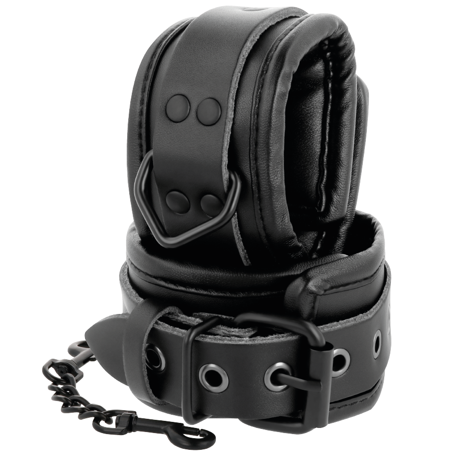 Black leather handcuffs and collar