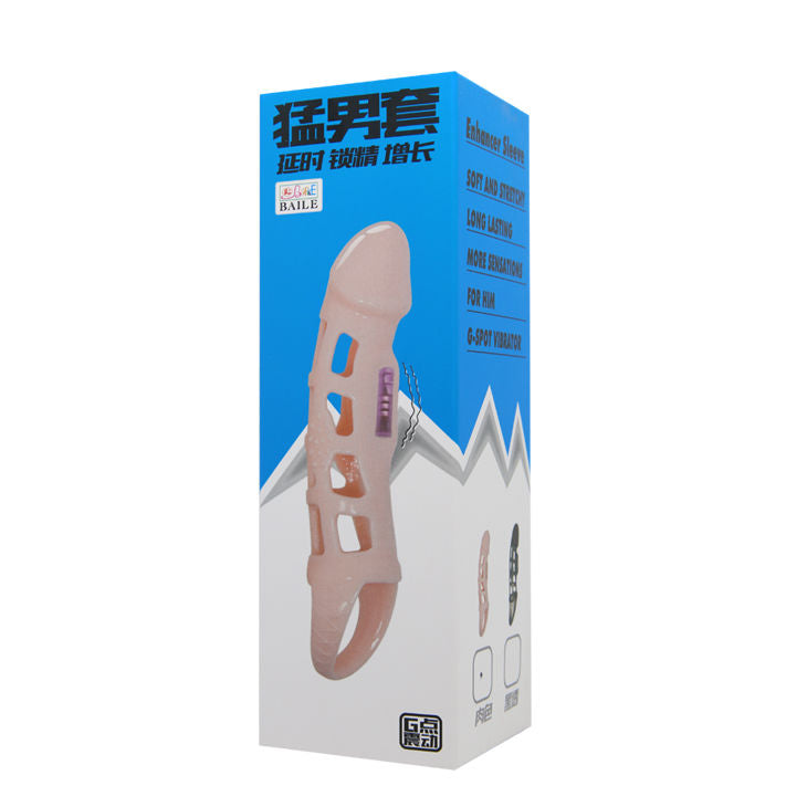 Penis Extender Cover with Vibration and Natural Strap 13.5cm