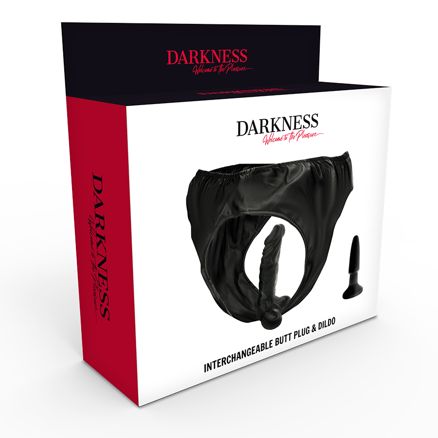Panties with interchangeable plug and dildo