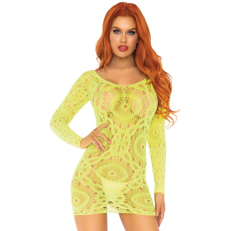 Mini robe en dentelle crochet  manches longues néon taille unique