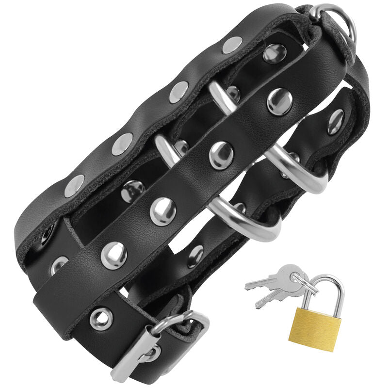 Leather chastity cage with lock