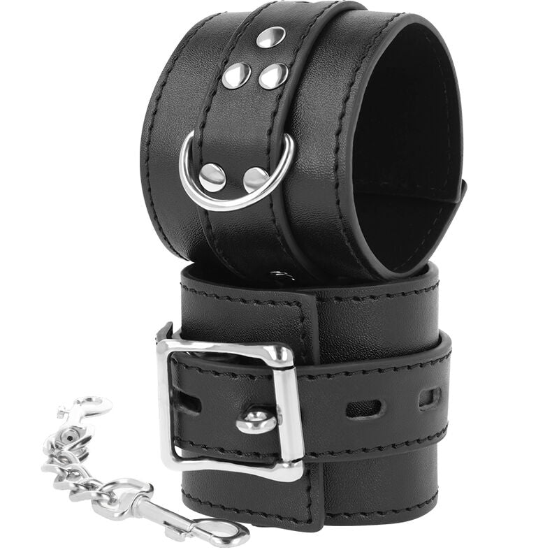 Black leather handcuffs