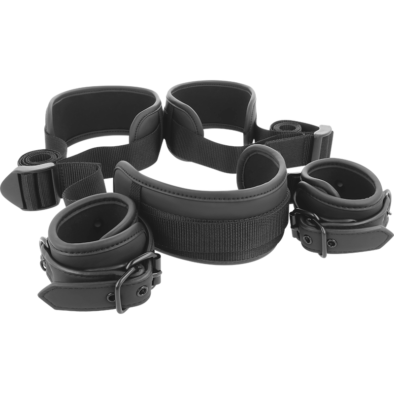 Open leg position with neoprene-lined handcuffs