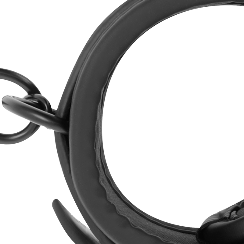Open leg position with neoprene-lined handcuffs
