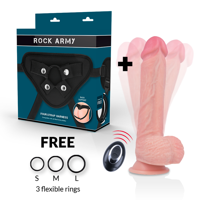 Harness + premium liquid silicone vibrator remote control apache 20.5 cm -o- 4.62 cm